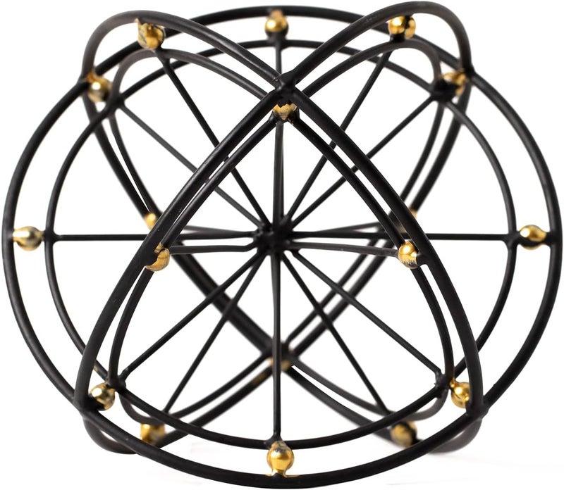 TICKCACY 6.45 Inches Metal Geometric Sphere, 3D Black Metal Decorative Ball, Modern Tabletop Sculpture Orb, Table Top Decor Accents for Home Living Room Study Bedroom - Image 1